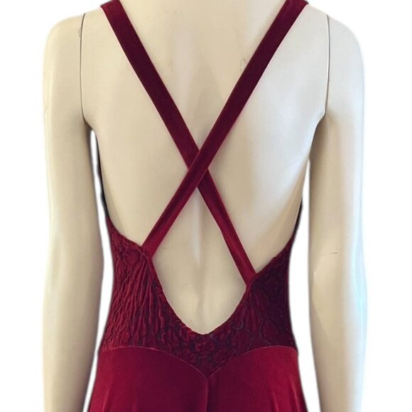 Bruno Duluc Woman's Red Velvet/Velour Quilted Ballet-Core Maxi Dress Sz Lr - Picture 2 of 7